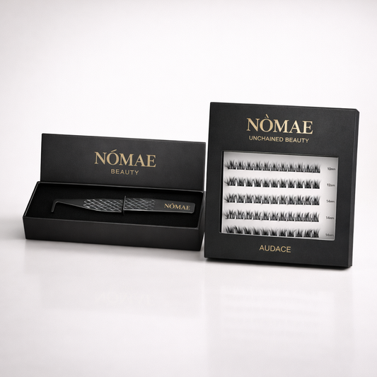 Pack Faux Cils Press-On Noir “Audace” + Pince Applicateur NÔMAE BEAUTY