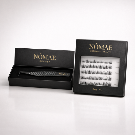 Pack Faux Cils Press-On Noir “Divine” + Pince Applicateur NÔMAE BEAUTY