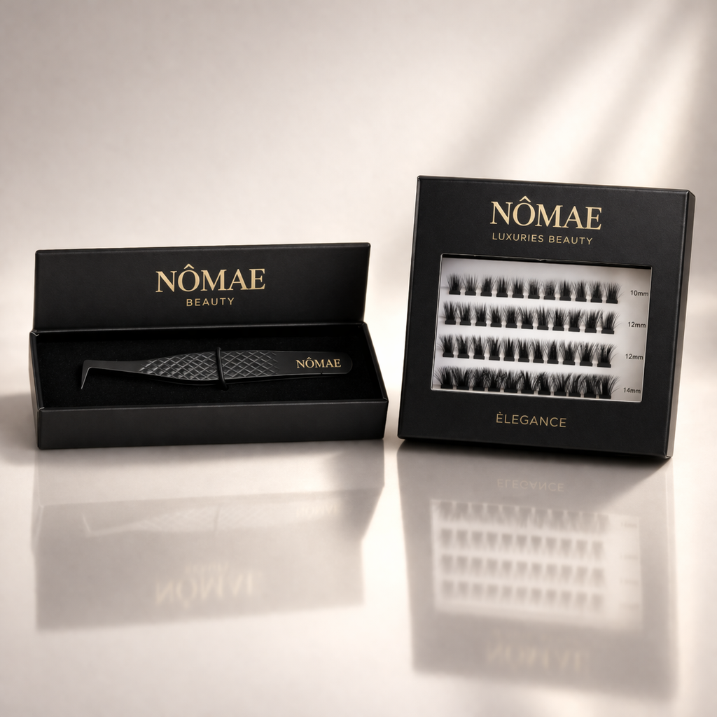 Pack Faux Cils Press-On Noir “Élégance” + Pince Applicateur NÔMAE BEAUTY