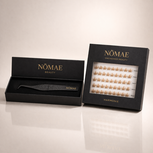Pack Faux Cils Press-On Marron “Harmonie” + Pince Applicateur NÔMAE BEAUTY